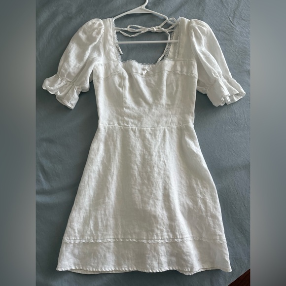 Reformation Evianna Linen Square Neck White Puff Sleeve Mini Dress - Picture 5 of 6